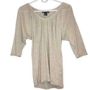 White House Black Market Gold Metallic Pullover Half Sleeve Blouse